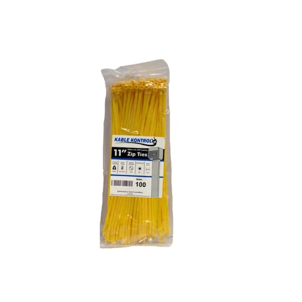 Kable Kontrol Cable Tie, 11 in L, 3-3/16 in Max Bundle Dia., Yellow, Nylon 6/6, 50 lb Strength, 100 PK CT262CL-YELLOW - main